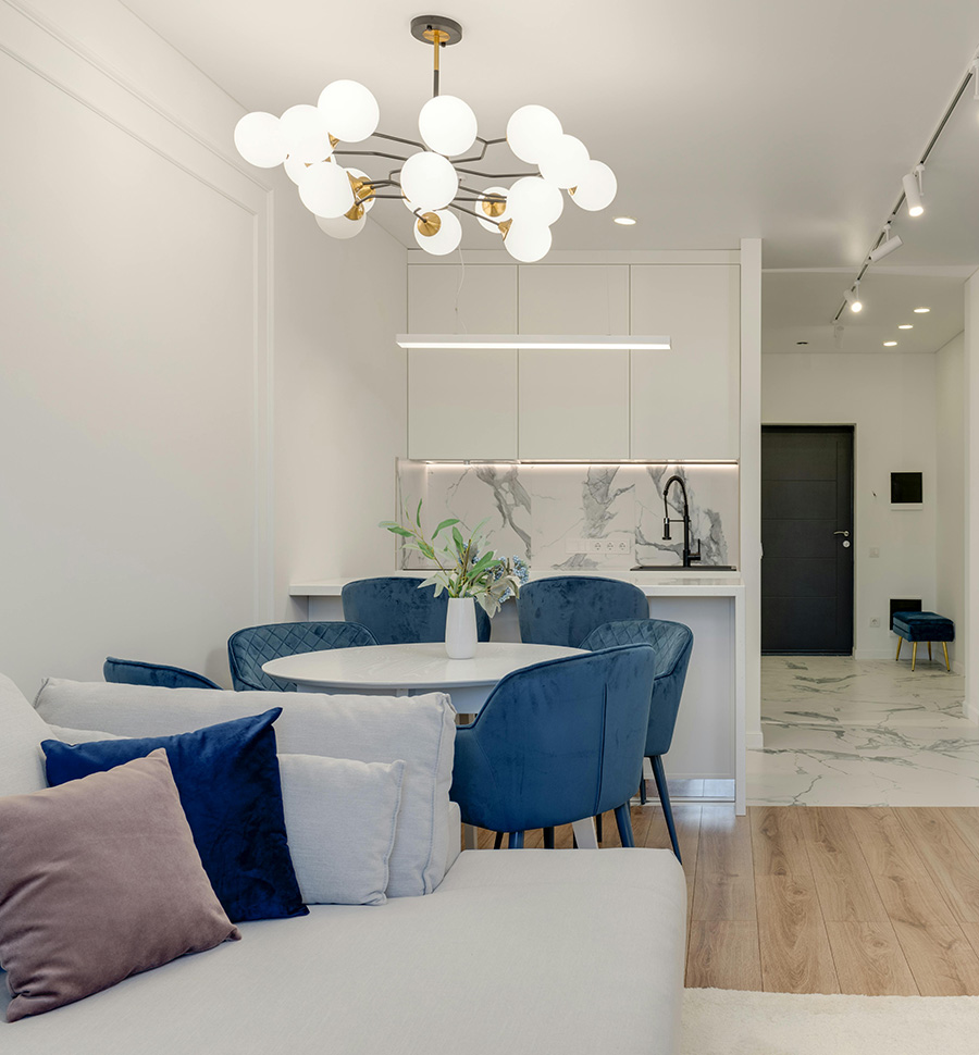 Modern condominium bedroom interior with elegant architectural styling